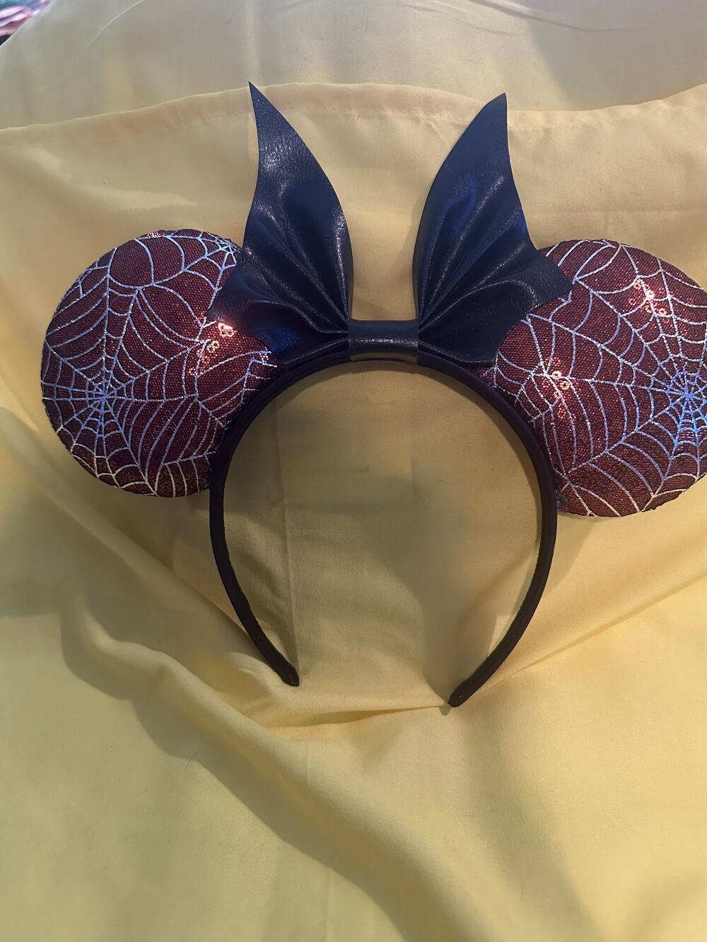 Handmade Disney Halloween Orange and Black Glitter Spiderweb Headband Ears